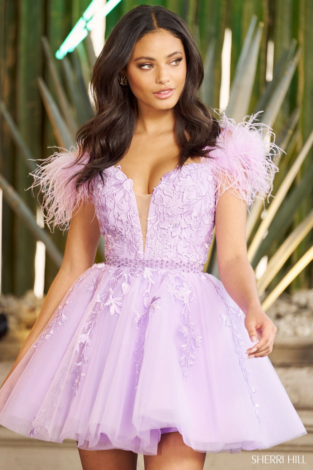 Sherri Hill 55656 prom dress images.  Sherri Hill 55656 is available in these colors: Ivory, Red, Bright Pink, Light Blue, Lilac, Ivory Nude, Black.