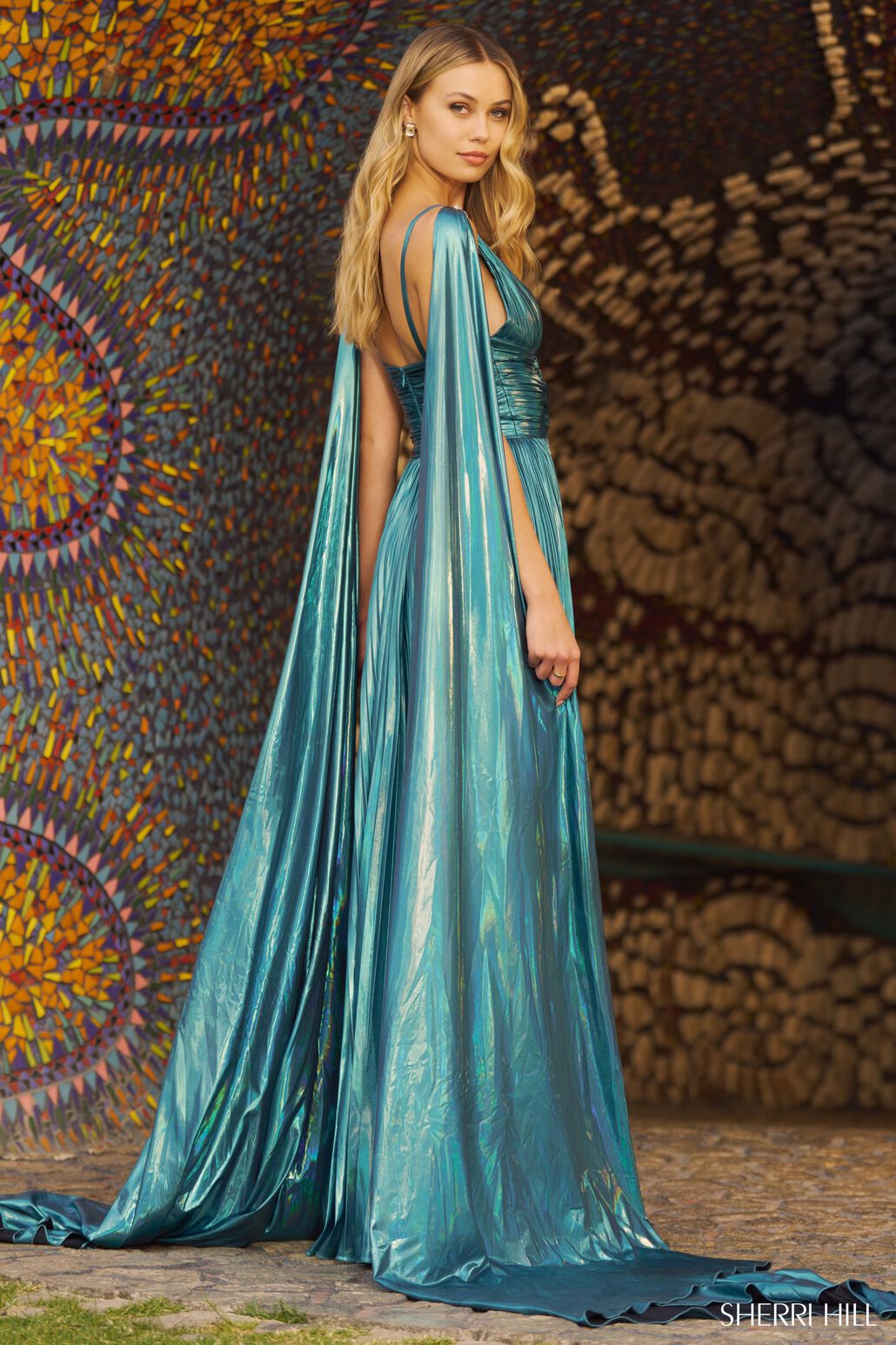 Sherri Hill 55780 prom dress images.  Sherri Hill 55780 is available in these colors: Malachite Blue.