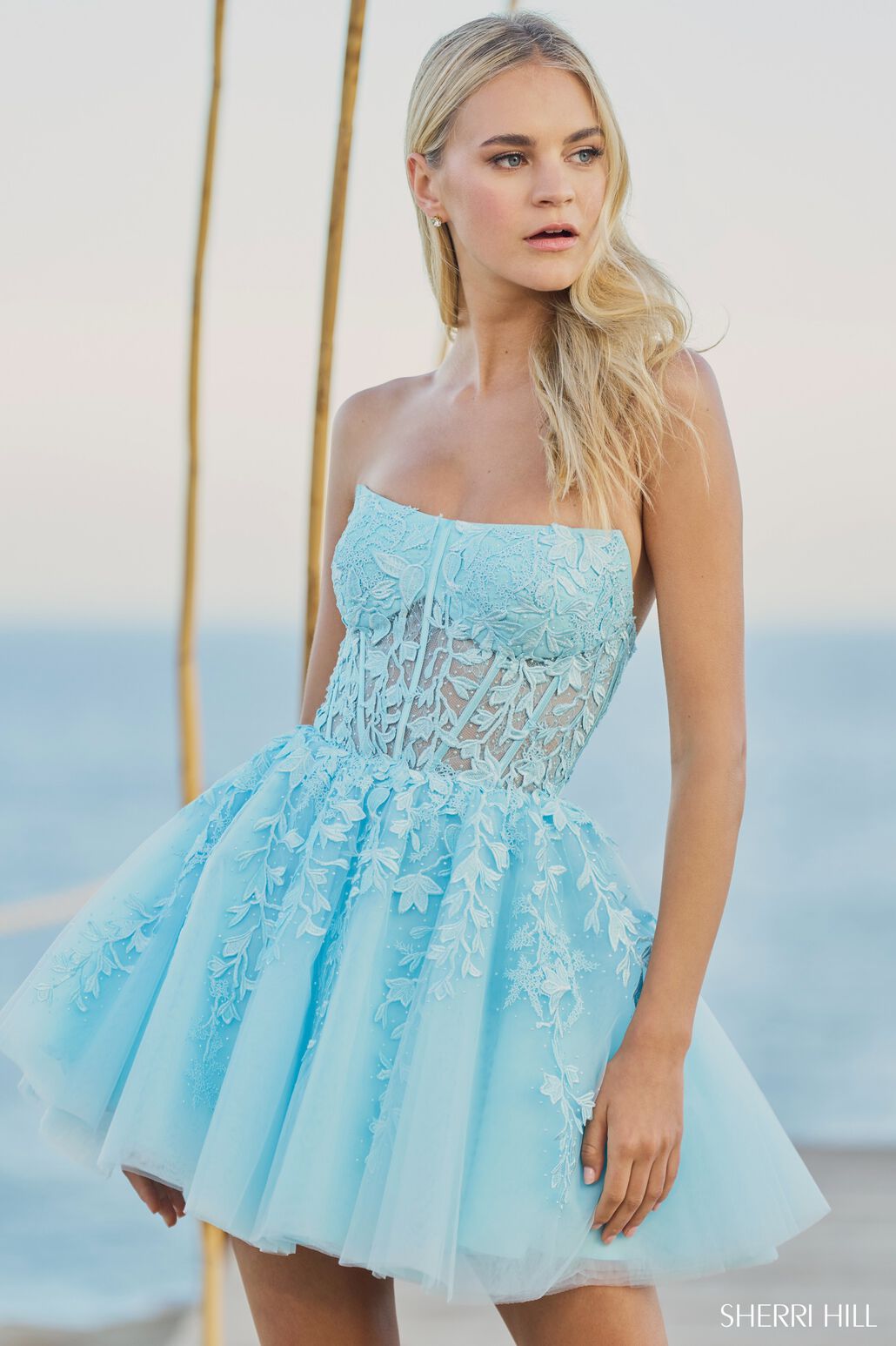 Sherri Hill 55833 prom dress images.  Sherri Hill 55833 is available in these colors: Bright Pink, Ivory, Magenta, Royal, Black, Periwinkle, Light Blue, Ivory Nude, Lilac, Red, Black Nude.