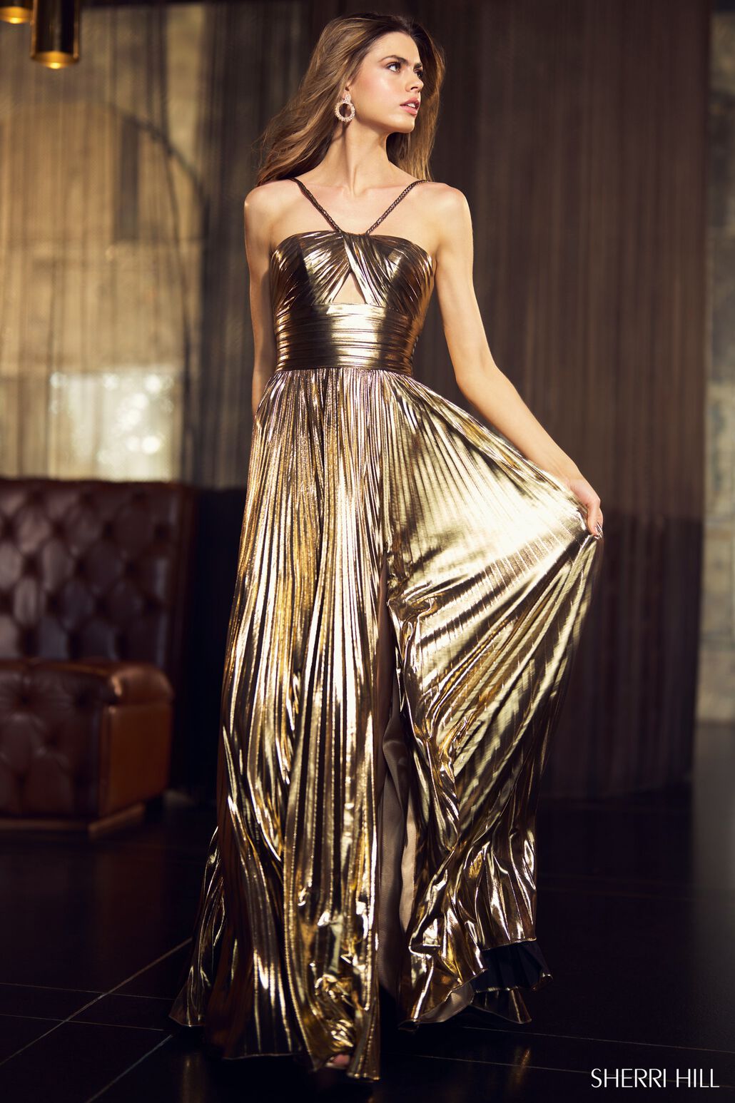 Sherri Hill 55930 prom dress images.  Sherri Hill 55930 is available in these colors: Gold.