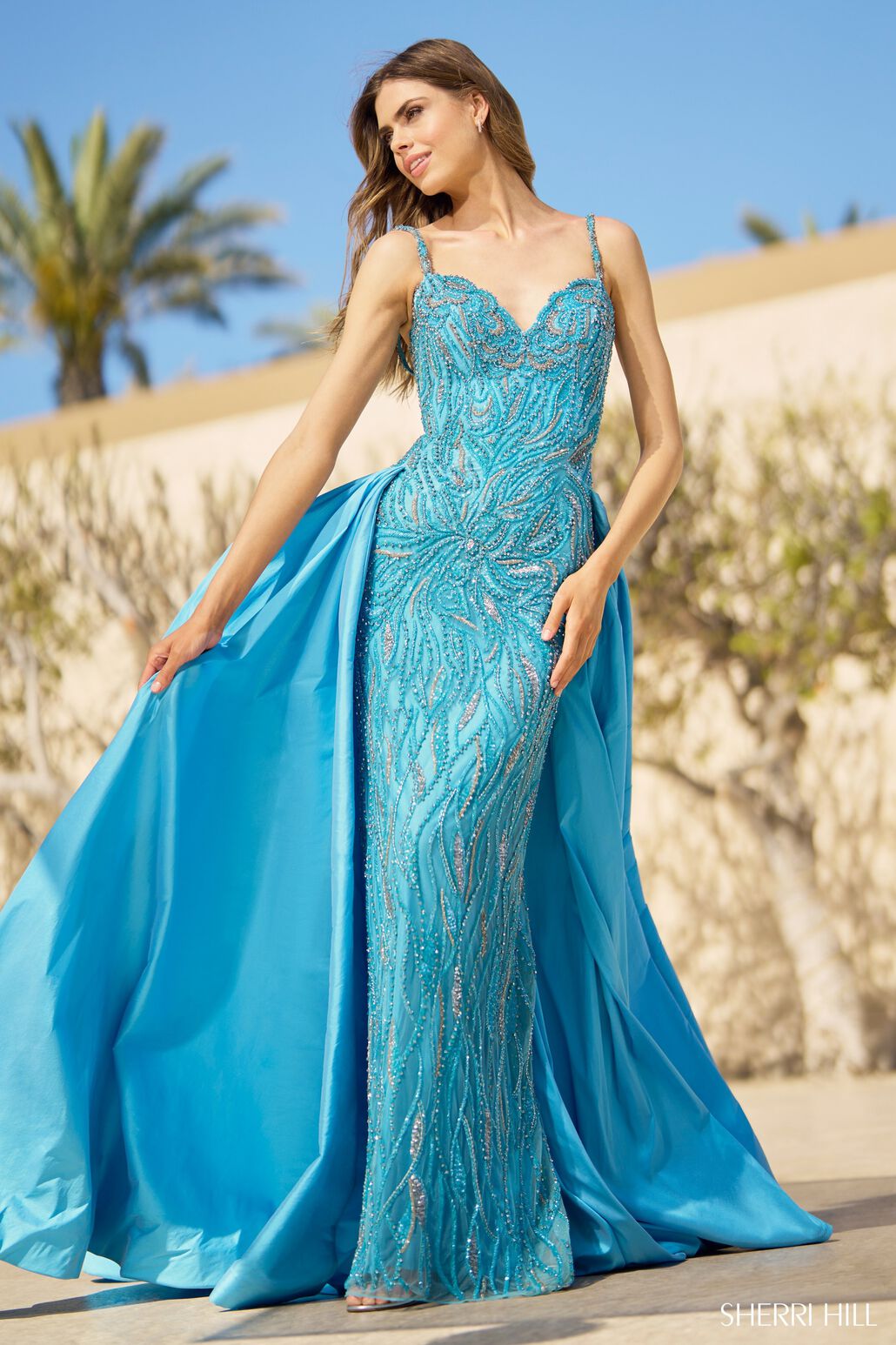 Sherri Hill 55935 prom dress images.  Sherri Hill 55935 is available in these colors: Turquoise.