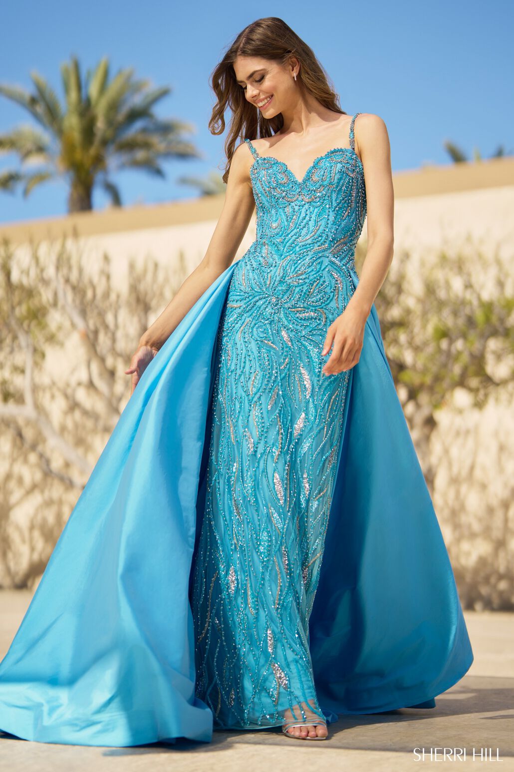 Sherri Hill 55935 prom dress images.  Sherri Hill 55935 is available in these colors: Turquoise.