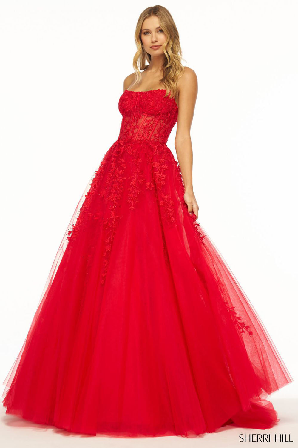 Sherri Hill 55993 prom dress images.  Sherri Hill 55993 is available in these colors: Ivory Nude, Lilac, Bright Pink, Black, Red, Royal, Ivory, Blush, Light Blue, Yellow.