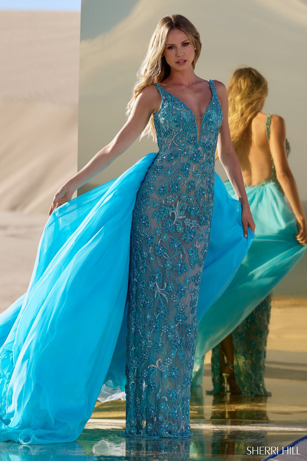 Sherri Hill 56390 prom dress images.  Sherri Hill 56390 is available in these colors: Periwinkle, Blush, Jade, Bright Pink Nude, Red Fuchsia Nude.