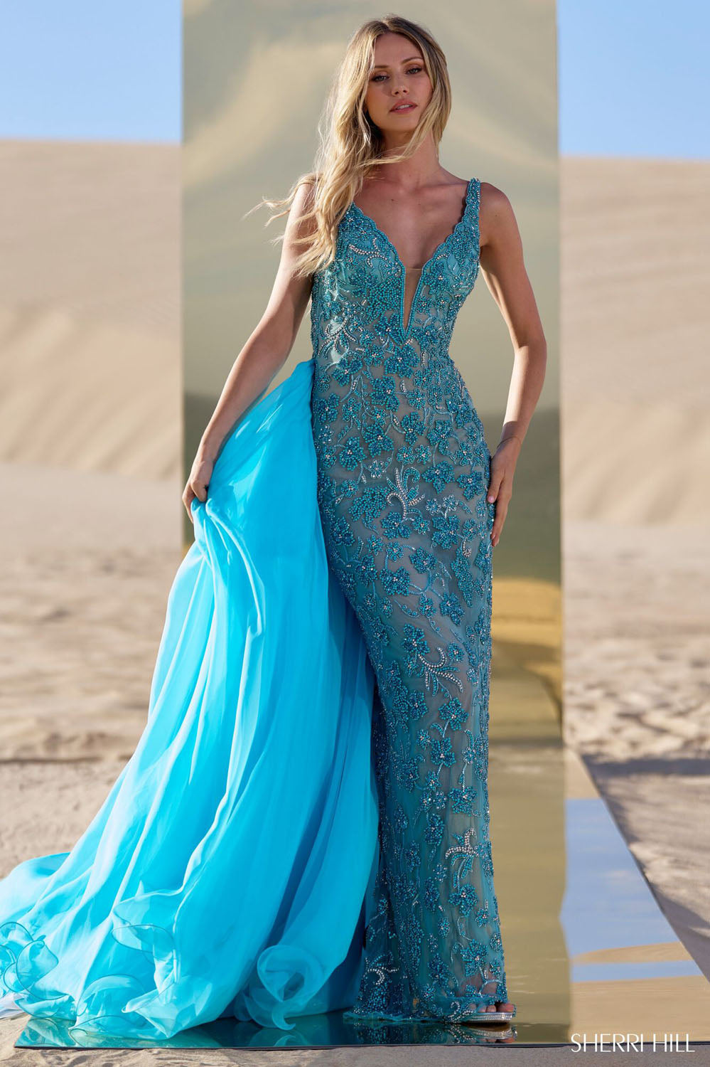 Sherri Hill 56390 prom dress images.  Sherri Hill 56390 is available in these colors: Periwinkle, Blush, Jade, Bright Pink Nude, Red Fuchsia Nude.