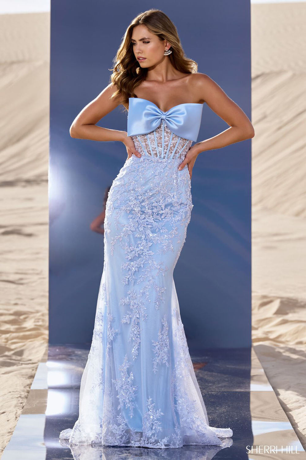 Sherri Hill 56446 prom dress images. Sherri Hill 56446 is available in these colors: Navy, Ivory, Blush, Light Blue, Red, Black.