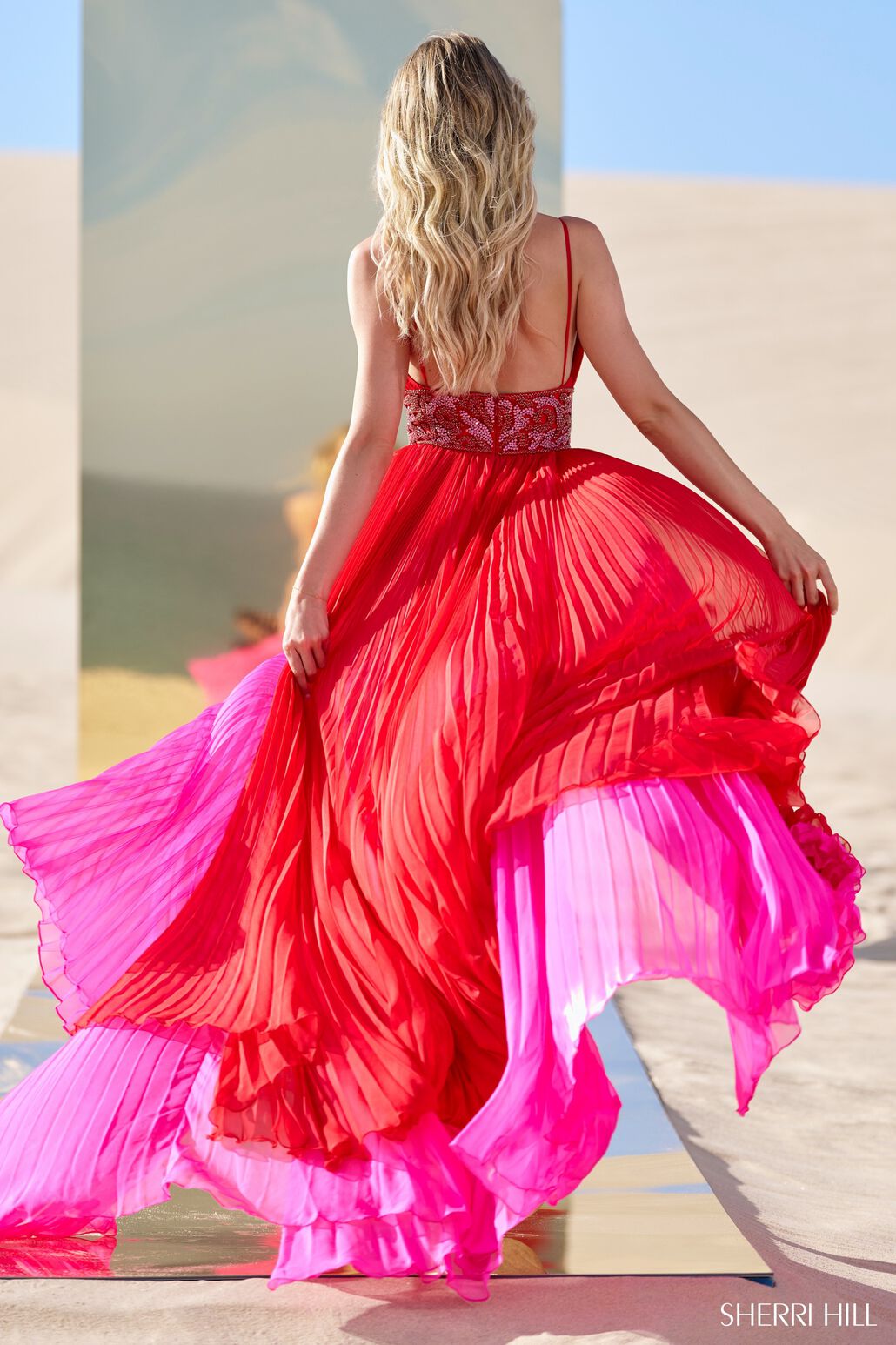 Sherri Hill 56700 prom dress images.  Sherri Hill 56700 is available in these colors: Red Fuchsia.