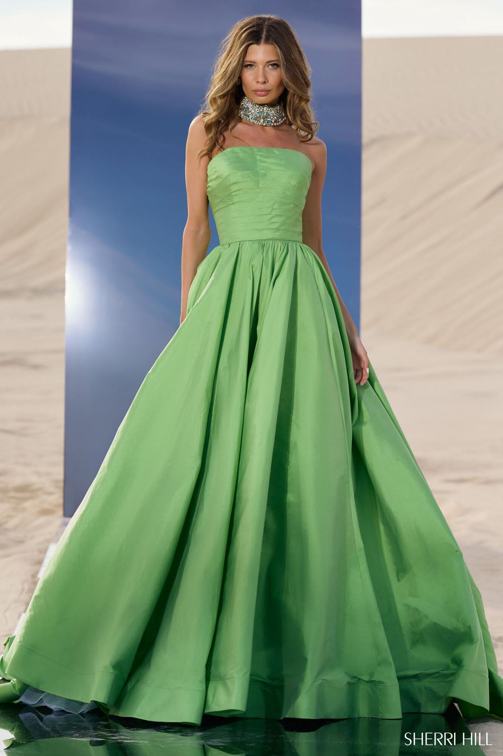 Sherri Hill 56748 prom dress images.  Sherri Hill 56748 is available in these colors: Chartreuse.