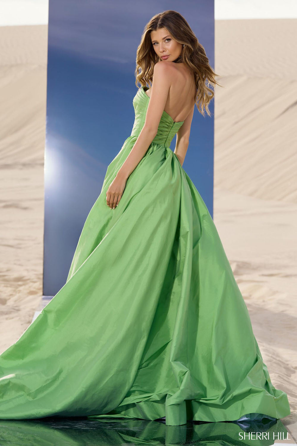 Sherri Hill 56748 prom dress images.  Sherri Hill 56748 is available in these colors: Chartreuse.