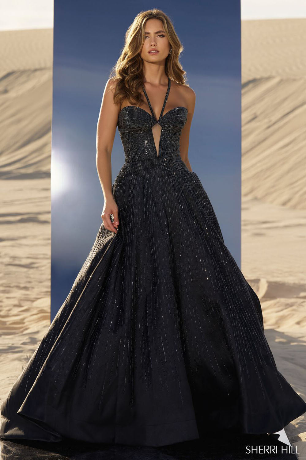 Sherri Hill 56815 prom dress images.  Sherri Hill 56815 is available in these colors: Navy, Red, Lilac, Royal, Black, Peacock, Nude Silver, Fuchsia, Yellow, Emerald.