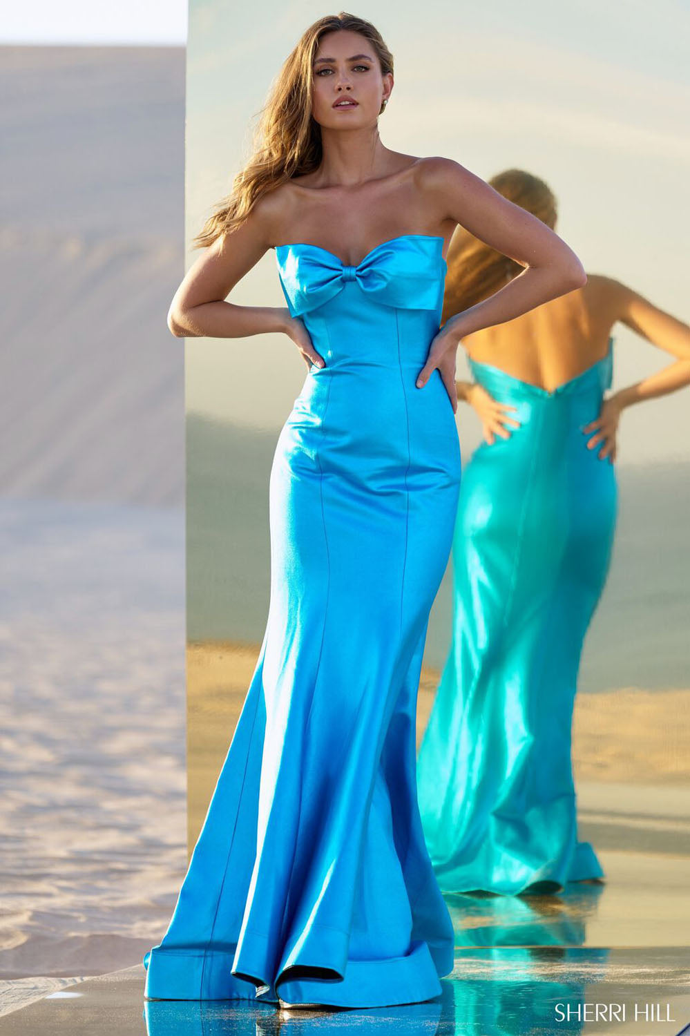 Sherri Hill 56817 prom dress images.  Sherri Hill 56817 is available in these colors: Gold, Fuchsia, Emerald, Peacock, Lilac, Rose Gold, Pink, Periwinkle.