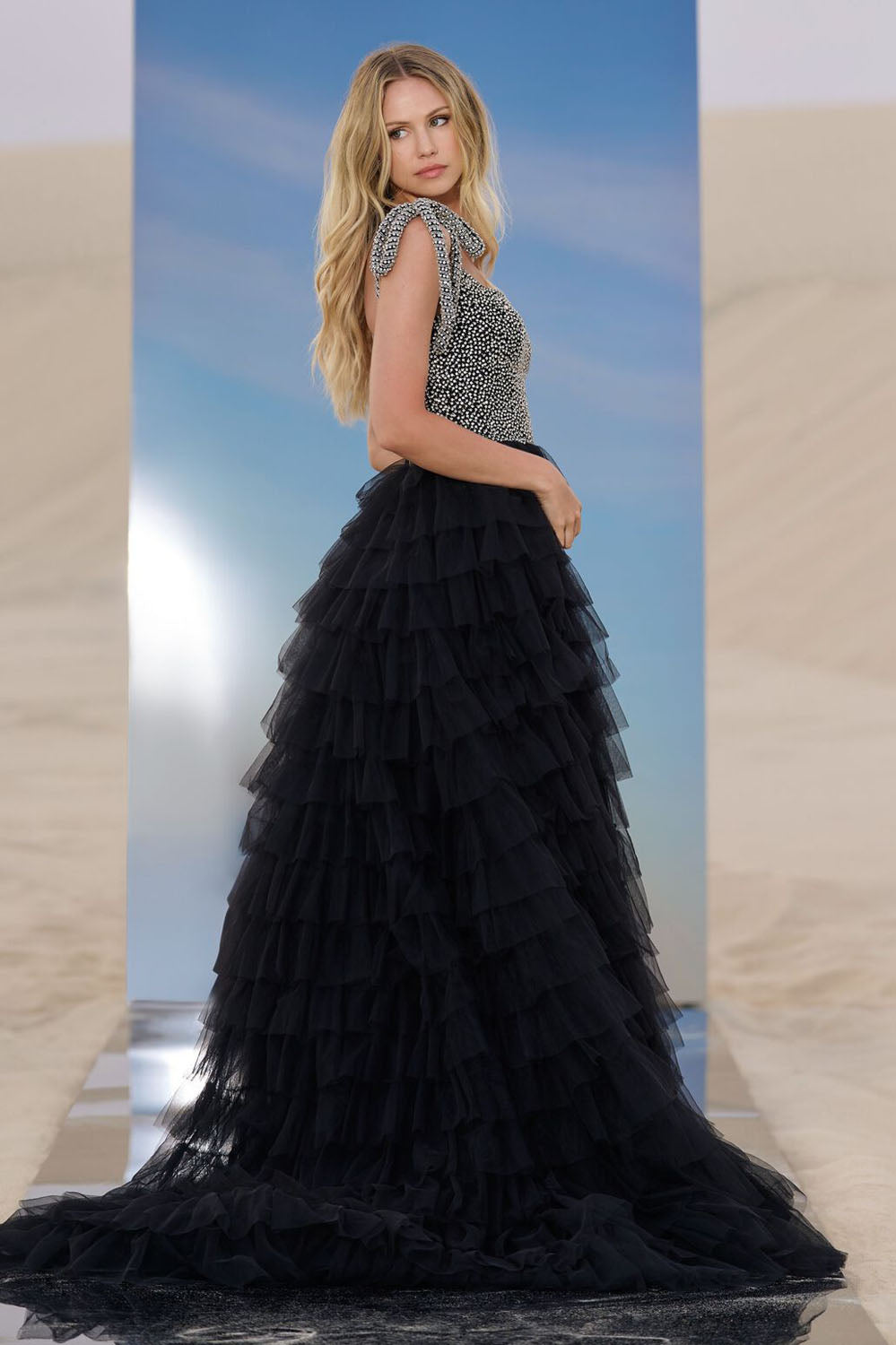 Sherri Hill 56829 prom dress images. Sherri Hill 56829 is available in these colors: Black Silver, Ivory Silver, Blush.