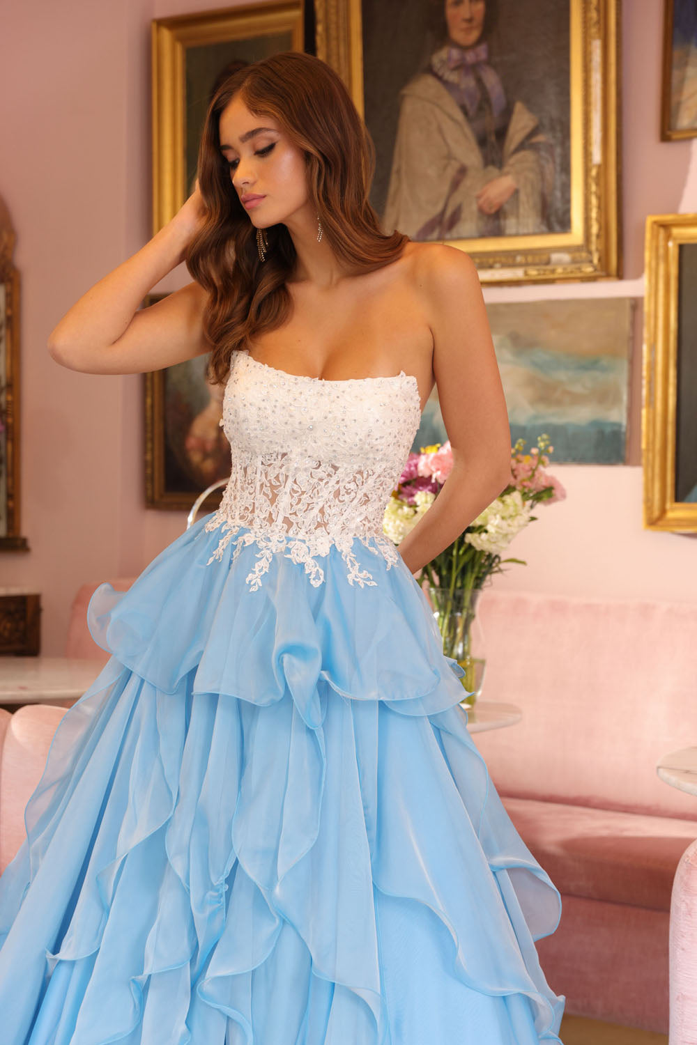 Ava Presley 29133 prom dress images.  Ava Presley 29133 is available in these colors: White  Light Blue,White  Pink.