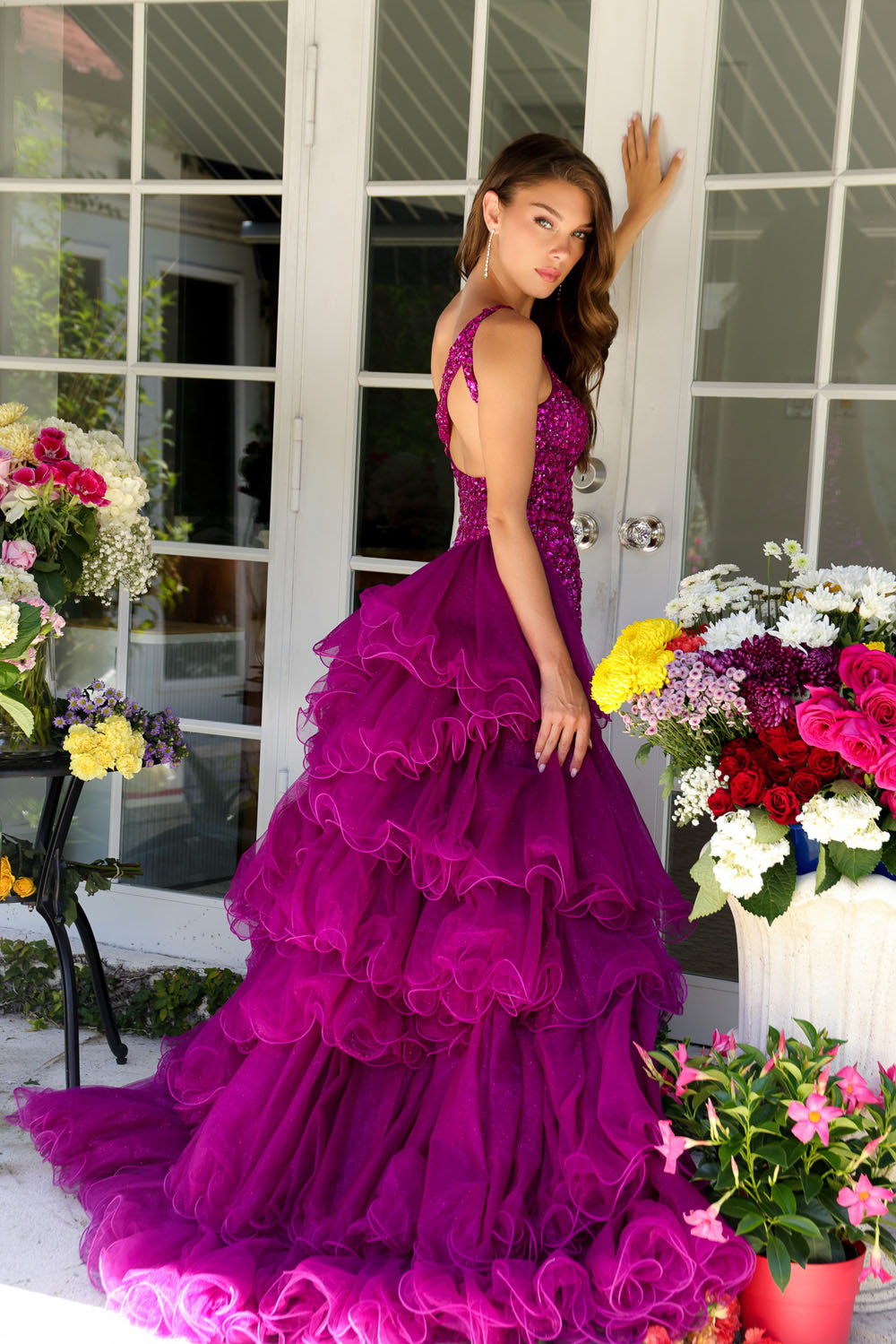 Ava Presley 29236 prom dress images. Ava Presley 29236 is available in these colors: Royal, Red Hot Pink, Royal Peacock, Magenta, Nude Gold, White.