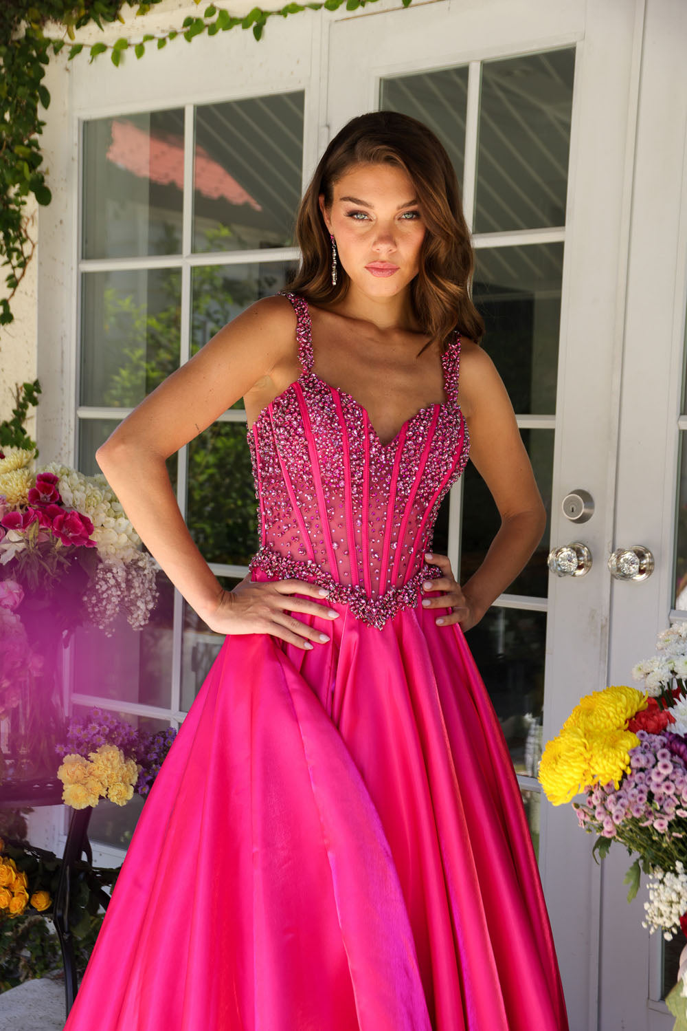 Ava Presley 29521 prom dress images. Ava Presley 29521 is available in these colors: White, Light Blue, Hot Pink.