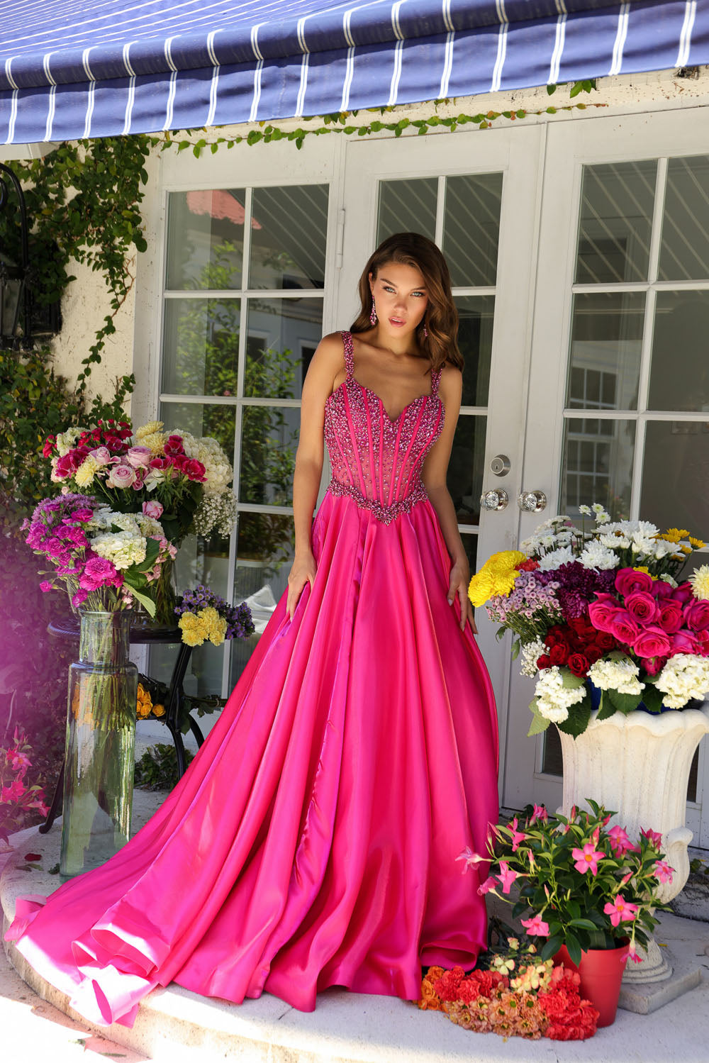 Ava Presley 29521 prom dress images. Ava Presley 29521 is available in these colors: White, Light Blue, Hot Pink.