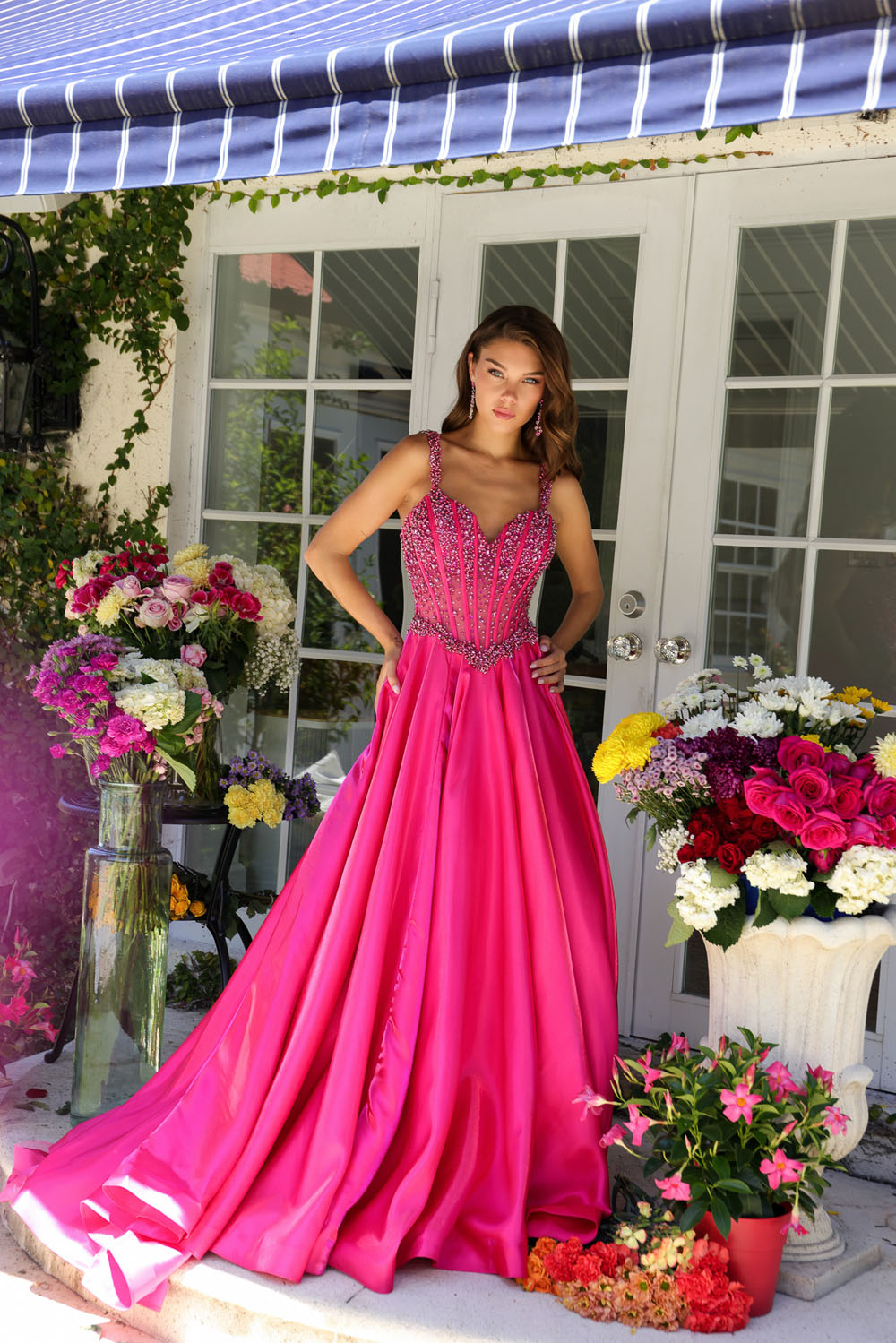 Ava Presley 29521 prom dress images. Ava Presley 29521 is available in these colors: White, Light Blue, Hot Pink.