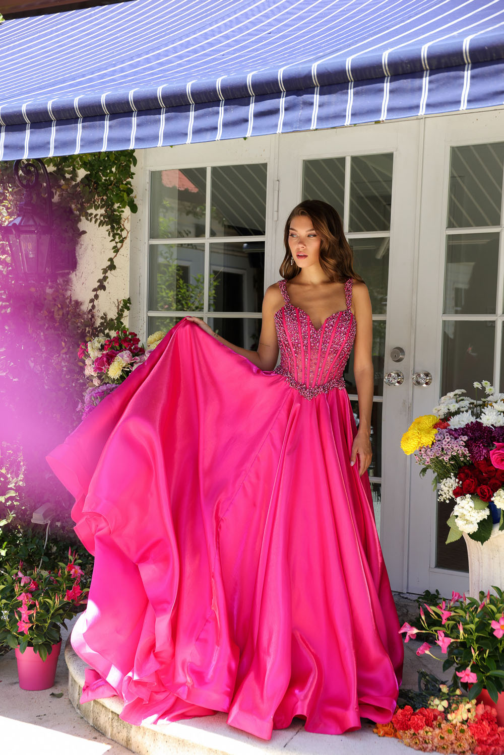 Ava Presley 29521 prom dress images. Ava Presley 29521 is available in these colors: White, Light Blue, Hot Pink.