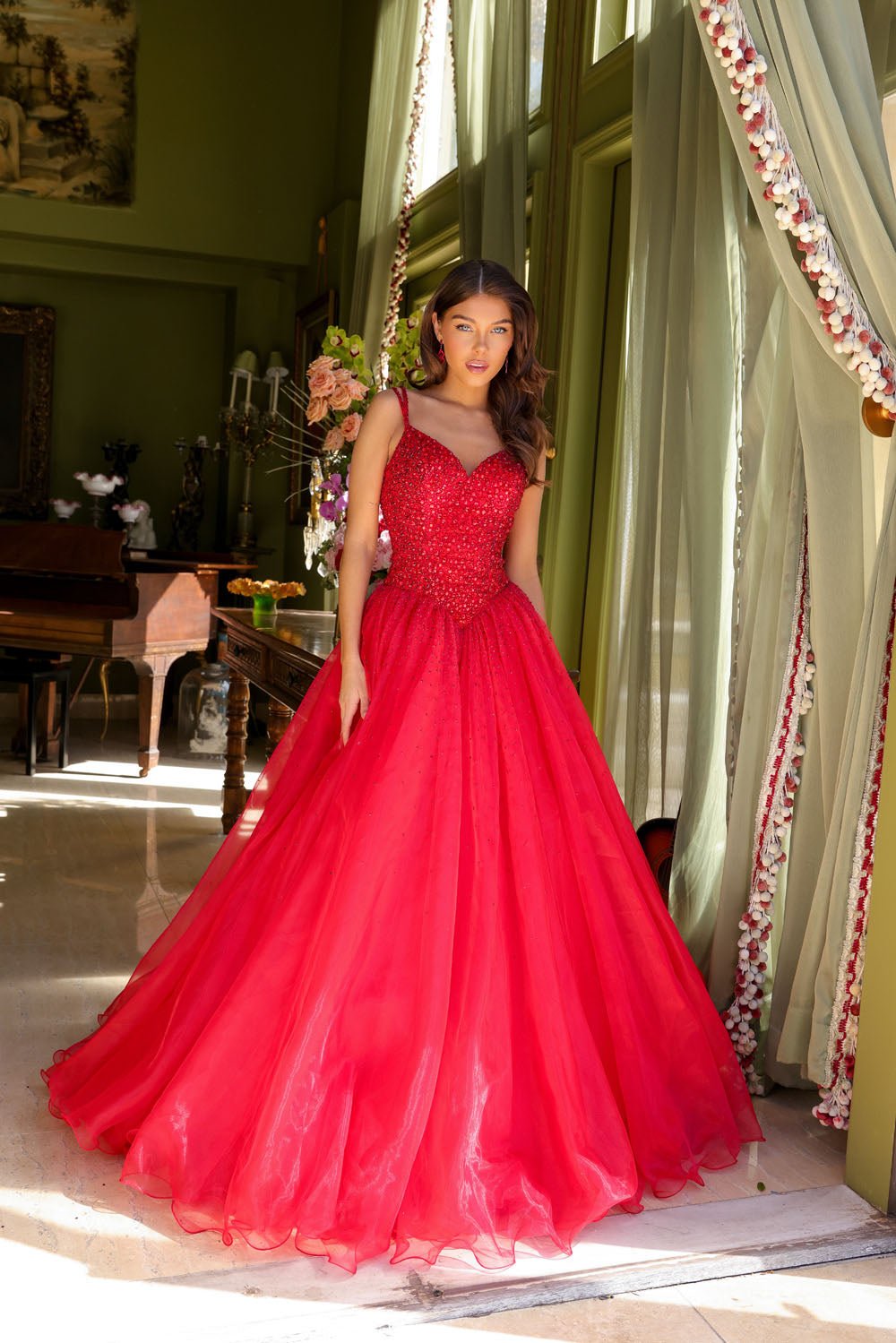 Ava Presley 29522 prom dress images.  Ava Presley 29522 is available in these colors: Red, Periwinkle, White, Light Blue.