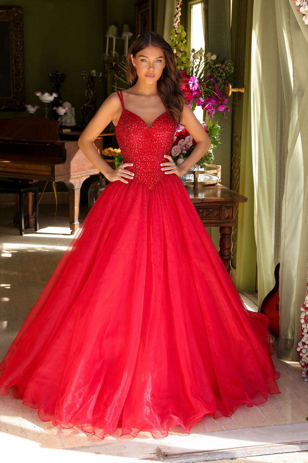 Ava Presley 29522 prom dress images.  Ava Presley 29522 is available in these colors: Red, Periwinkle, White, Light Blue.