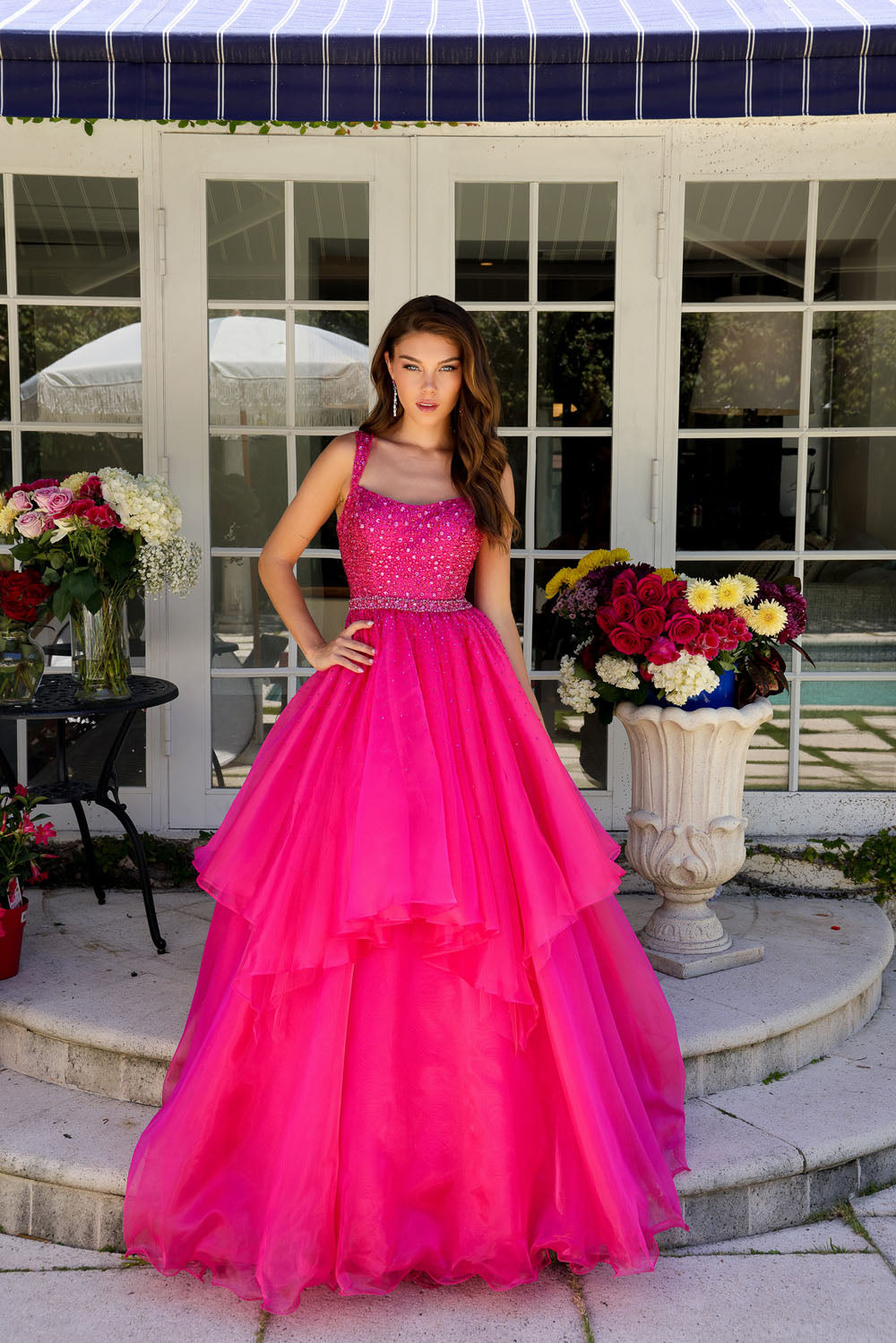 Ava Presley 29523 prom dress images. Ava Presley 29523 is available in these colors: Hot Pink, Lilac, White.