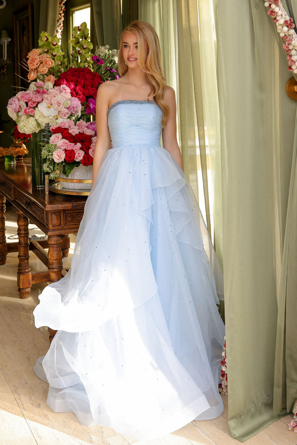 Ava Presley 29524 prom dress images.  Ava Presley 29524 is available in these colors: Hot Pink, Light Blue, White, Periwinkle.