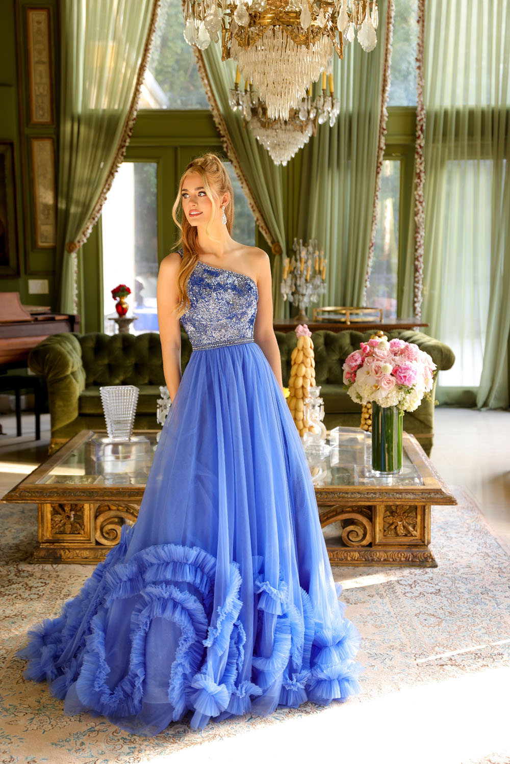 Ava Presley 29527 prom dress images.  Ava Presley 29527 is available in these colors: Light Blue, Red, Periwinkle.