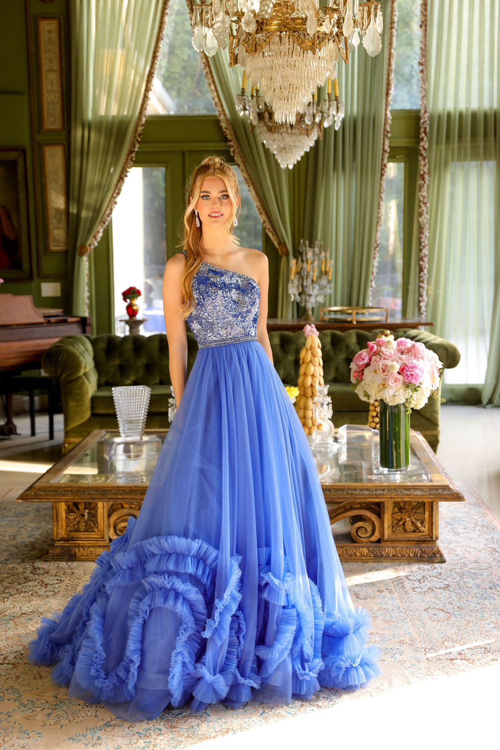 Ava Presley 29527 prom dress images.  Ava Presley 29527 is available in these colors: Light Blue, Red, Periwinkle.