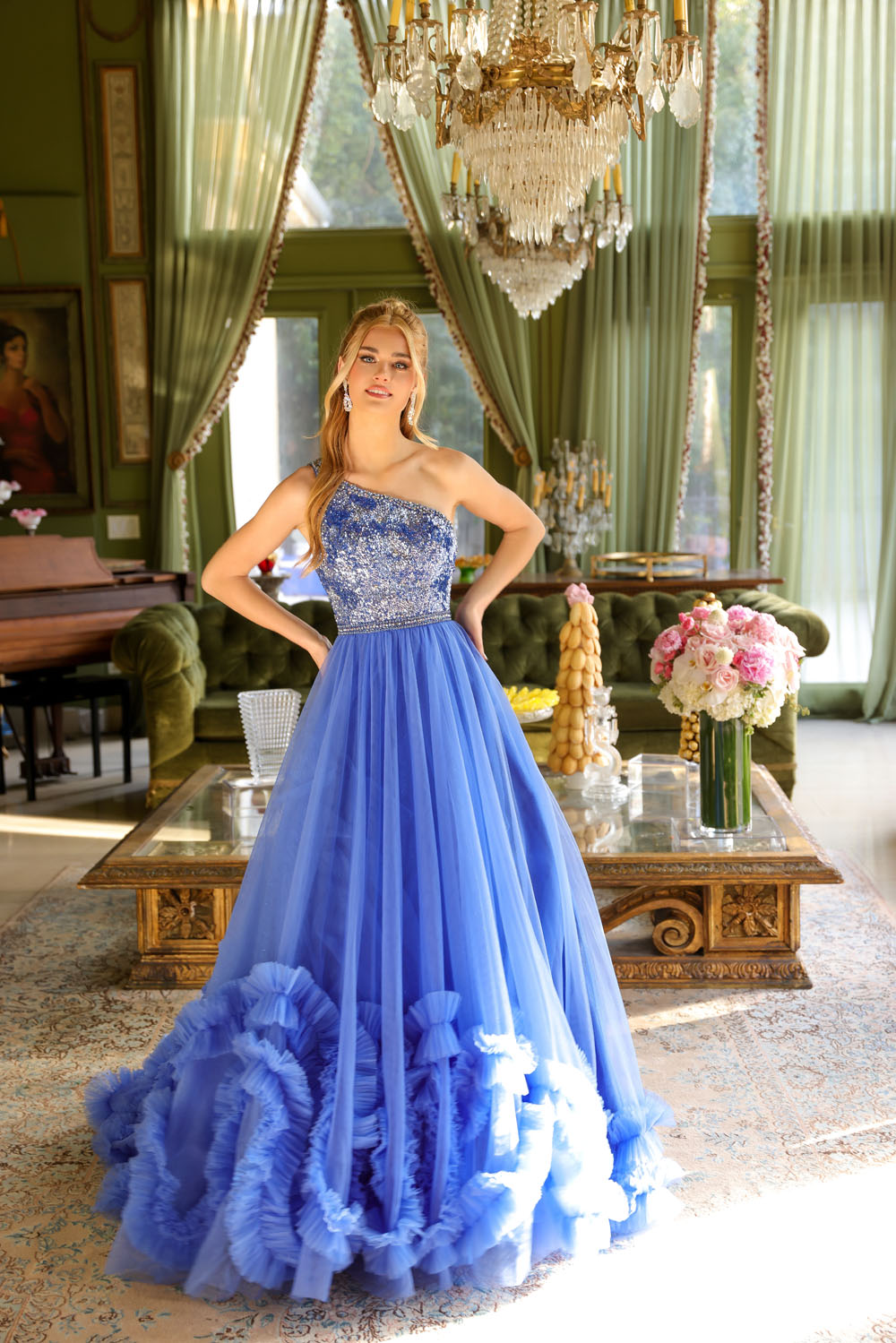 Ava Presley 29527 prom dress images.  Ava Presley 29527 is available in these colors: Light Blue, Red, Periwinkle.