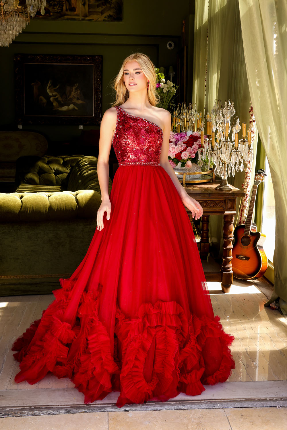 Ava Presley 29527 prom dress images.  Ava Presley 29527 is available in these colors: Light Blue, Red, Periwinkle.