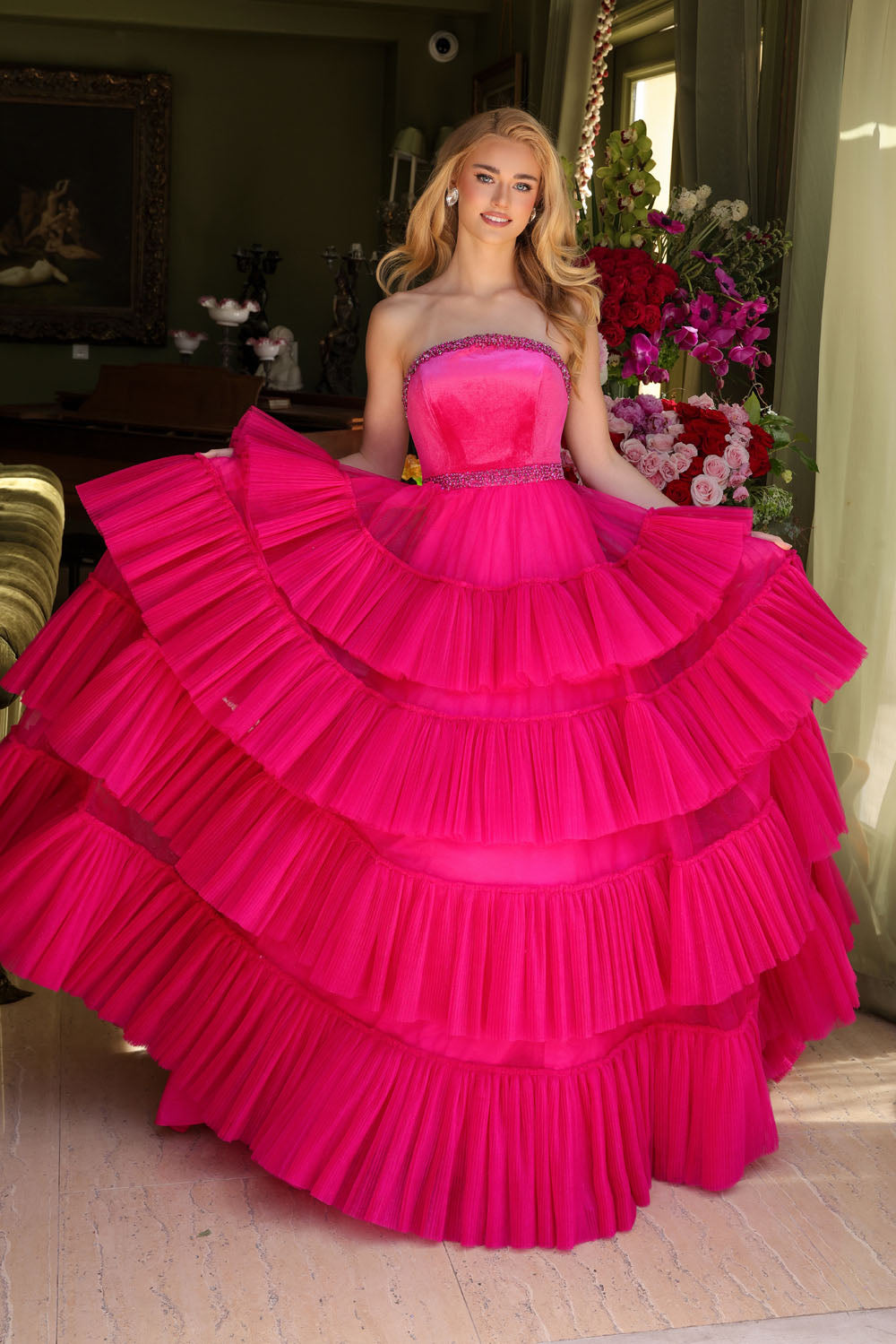 Ava Presley 29529 prom dress images.  Ava Presley 29529 is available in these colors: White, Fuchsia, Teal.