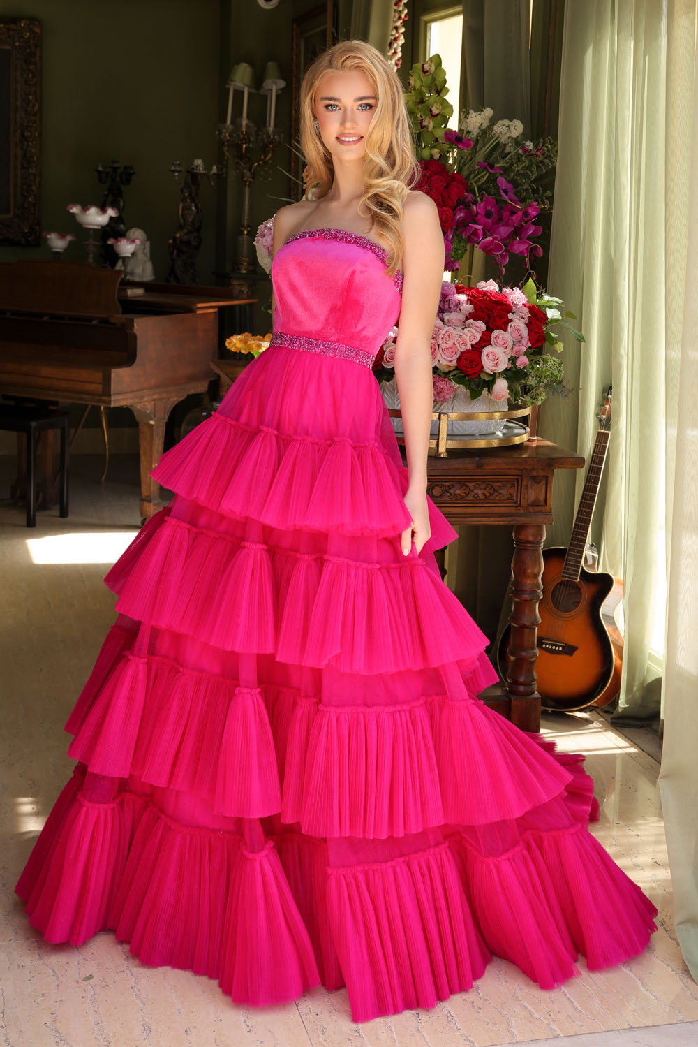 Ava Presley 29529 prom dress images.  Ava Presley 29529 is available in these colors: White, Fuchsia, Teal.