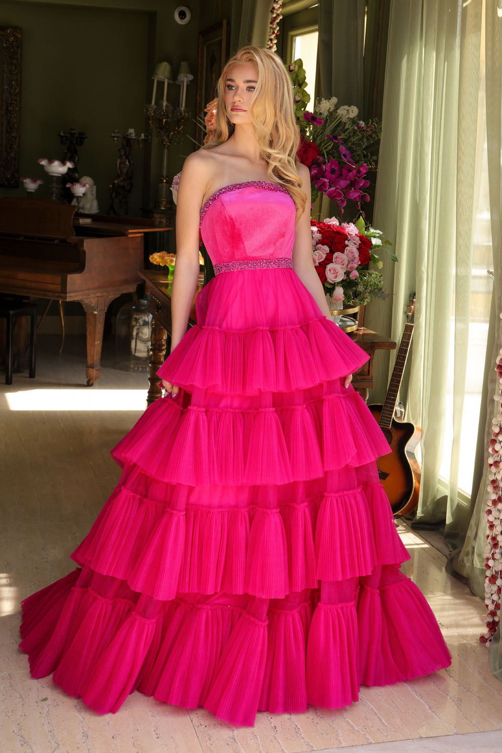 Ava Presley 29529 prom dress images.  Ava Presley 29529 is available in these colors: White, Fuchsia, Teal.