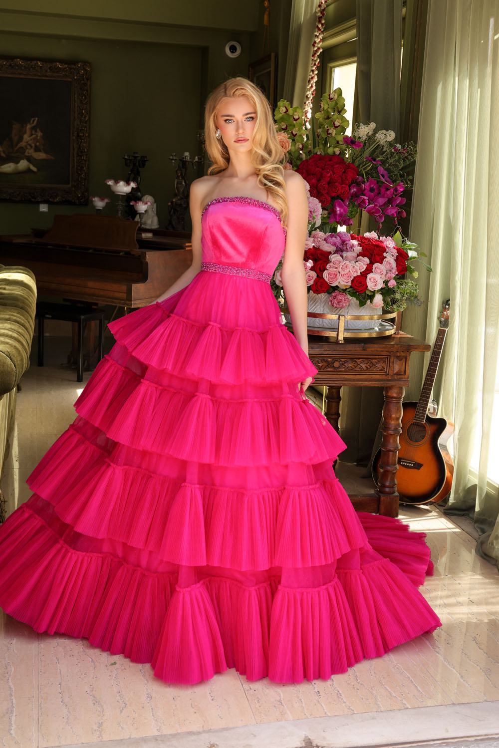 Ava Presley 29529 prom dress images.  Ava Presley 29529 is available in these colors: White, Fuchsia, Teal.