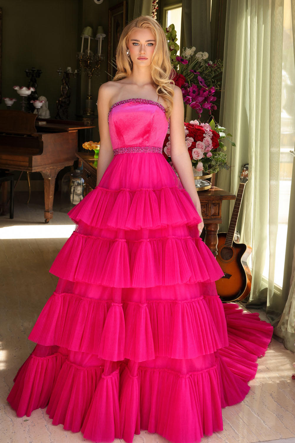 Ava Presley 29529 prom dress images.  Ava Presley 29529 is available in these colors: White, Fuchsia, Teal.