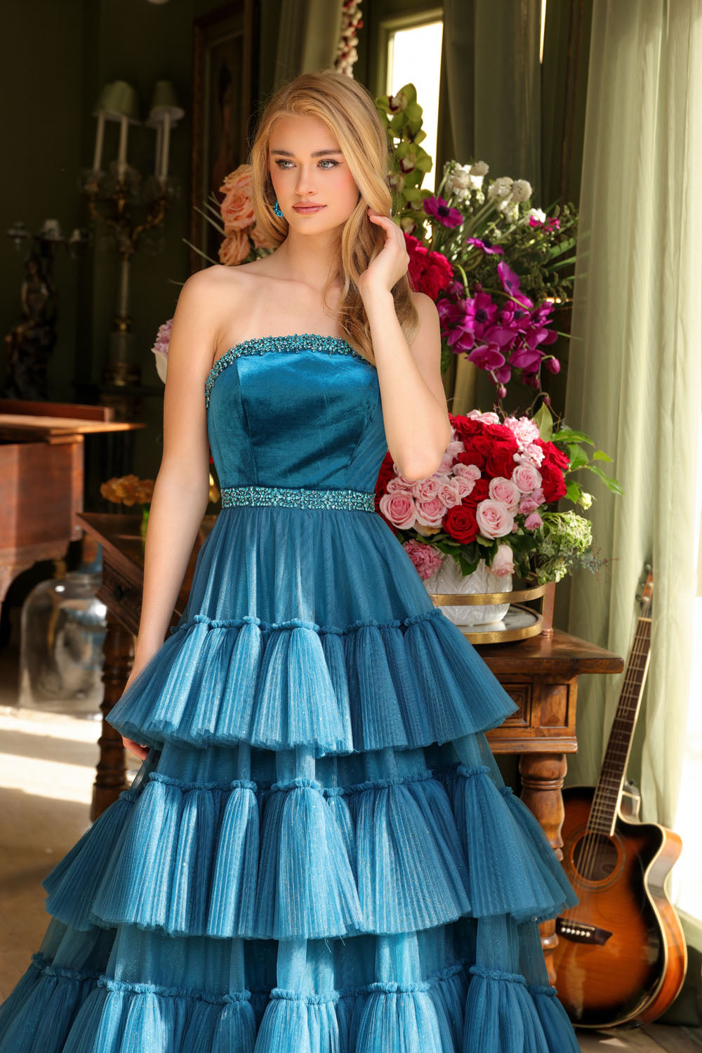 Ava Presley 29529 prom dress images.  Ava Presley 29529 is available in these colors: White, Fuchsia, Teal.