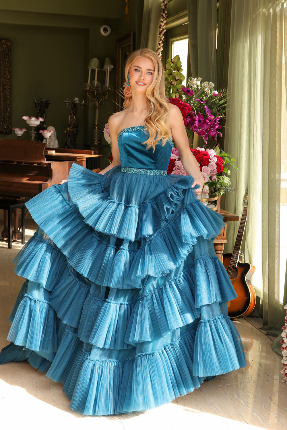 Ava Presley 29529 prom dress images.  Ava Presley 29529 is available in these colors: White, Fuchsia, Teal.