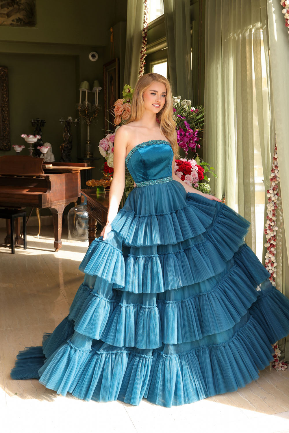 Ava Presley 29529 prom dress images.  Ava Presley 29529 is available in these colors: White, Fuchsia, Teal.