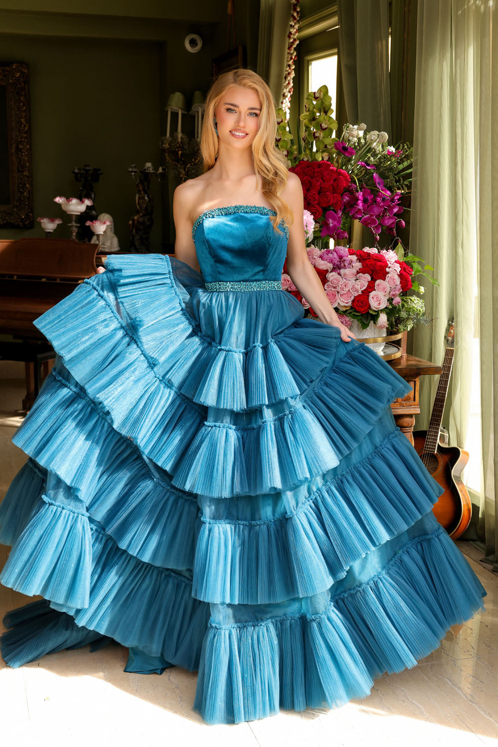 Ava Presley 29529 prom dress images.  Ava Presley 29529 is available in these colors: White, Fuchsia, Teal.