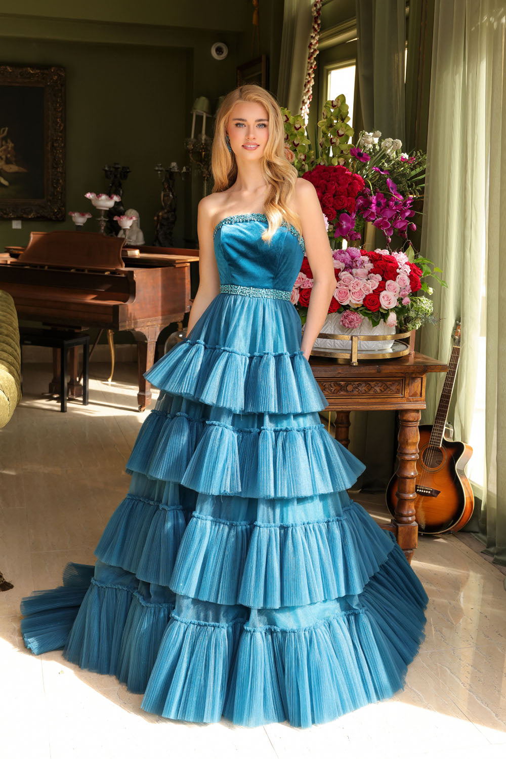 Ava Presley 29529 prom dress images.  Ava Presley 29529 is available in these colors: White, Fuchsia, Teal.