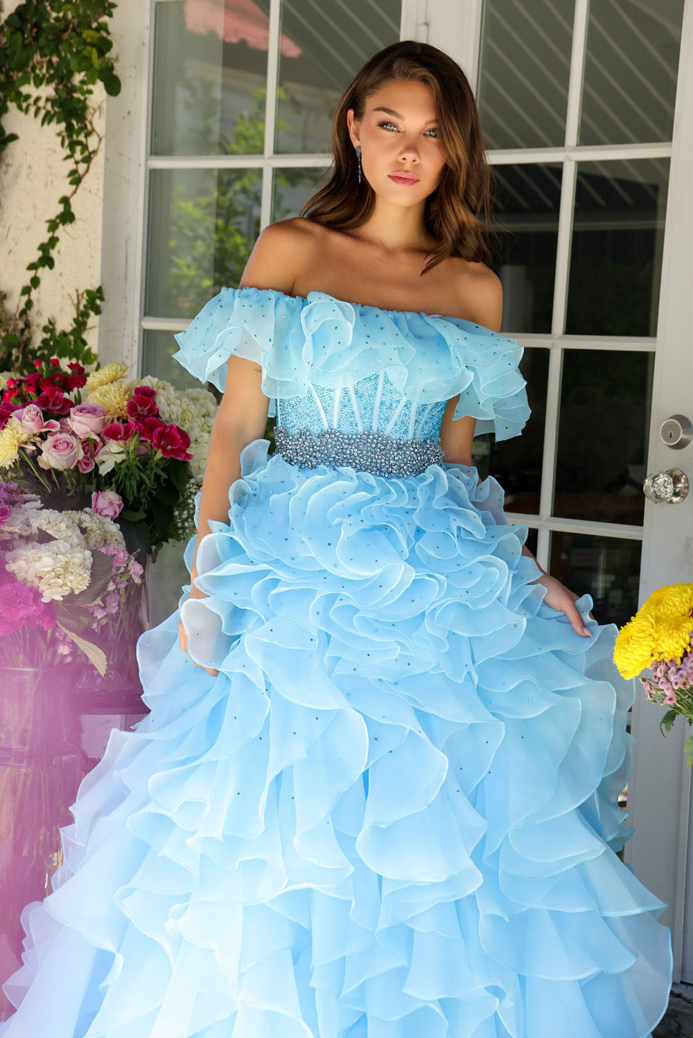 Ava Presley 29533 prom dress images. Ava Presley 29533 is available in these colors: White, Light Blue, Hot Pink.