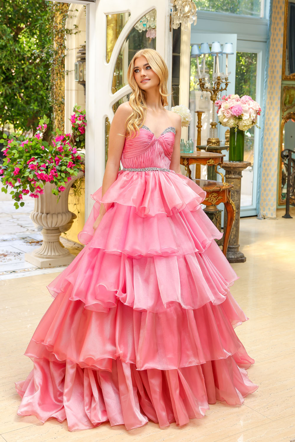 Ava Presley 29546 prom dress images.  Ava Presley 29546 is available in these colors: Coral Pink, Sky Blue, Teal.