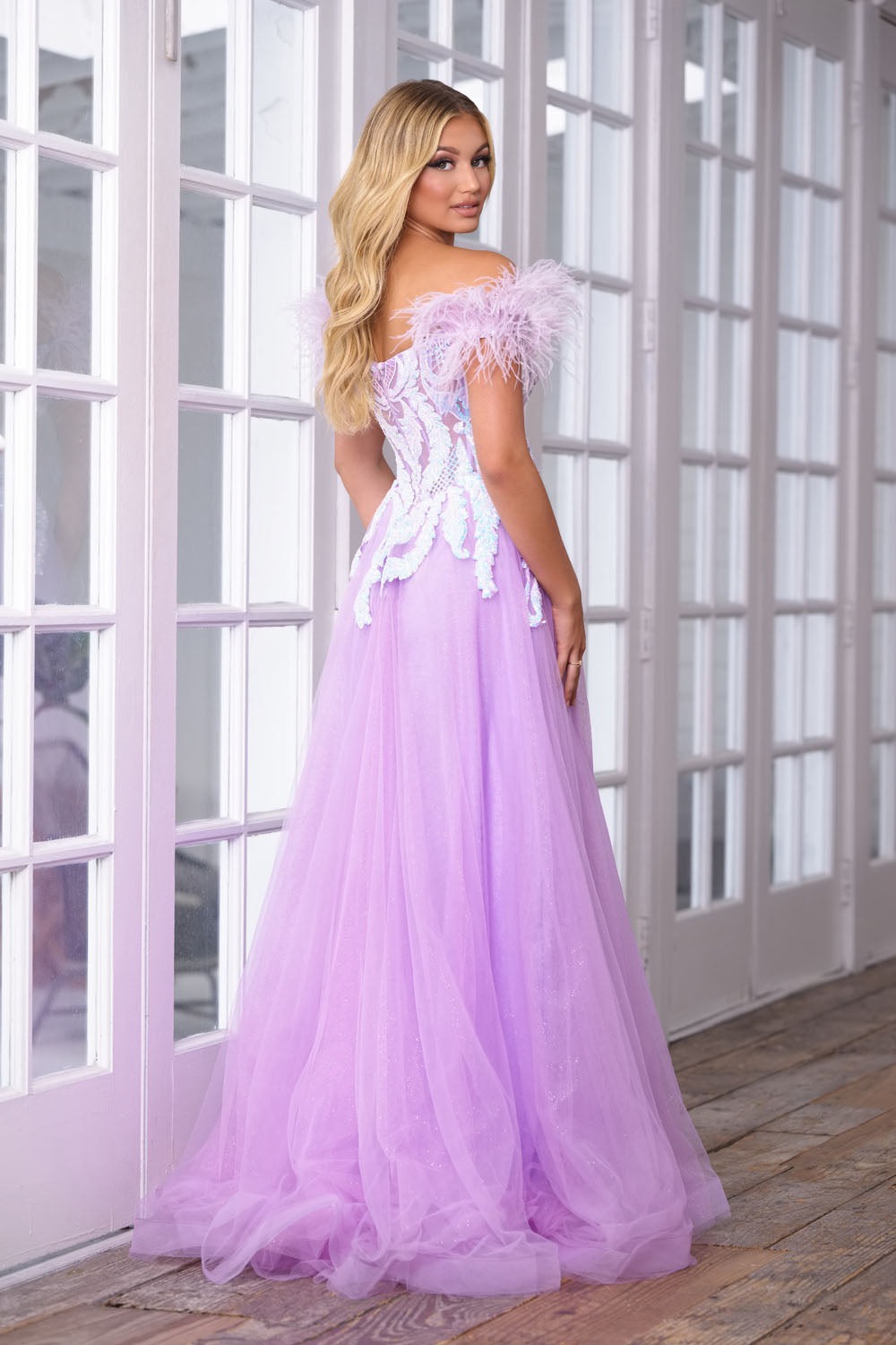 Ava Presley 39213 prom dress images.  Ava Presley 39213 is available in these colors: Iridescent Lilac, Iridescent Light Blue.