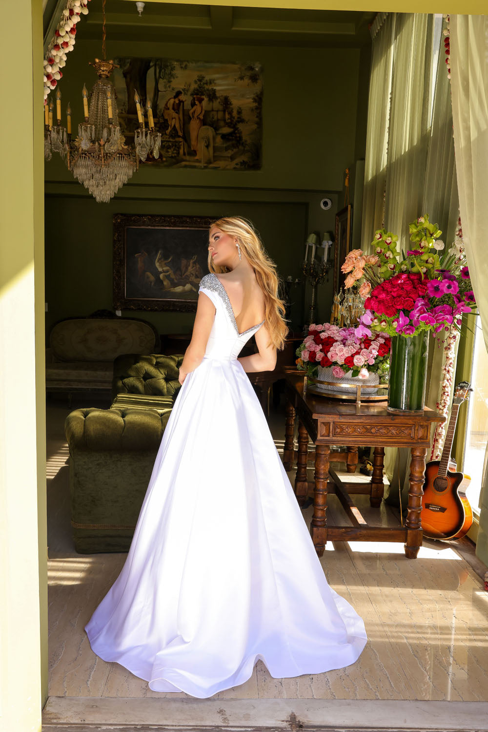 Ava Presley 39322 prom dress images.  Ava Presley 39322 is available in these colors: White, Sky Blue, Orchid, Red.