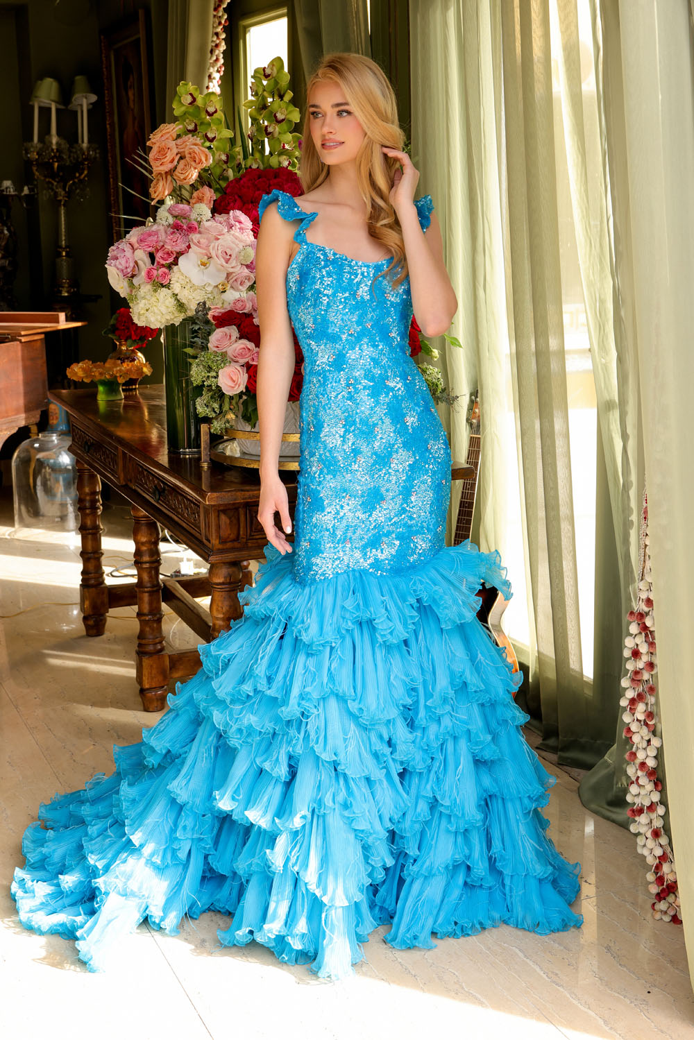 Ava Presley 39551 prom dress images.  Ava Presley 39551 is available in these colors: Periwinkle, Turquoise, .