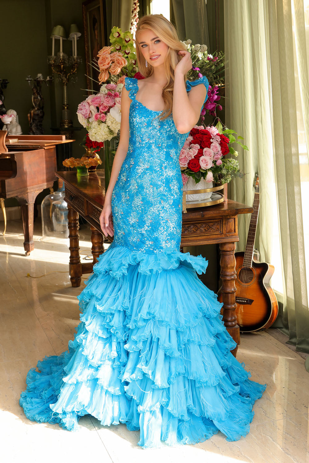 Ava Presley 39551 prom dress images.  Ava Presley 39551 is available in these colors: Periwinkle, Turquoise, .