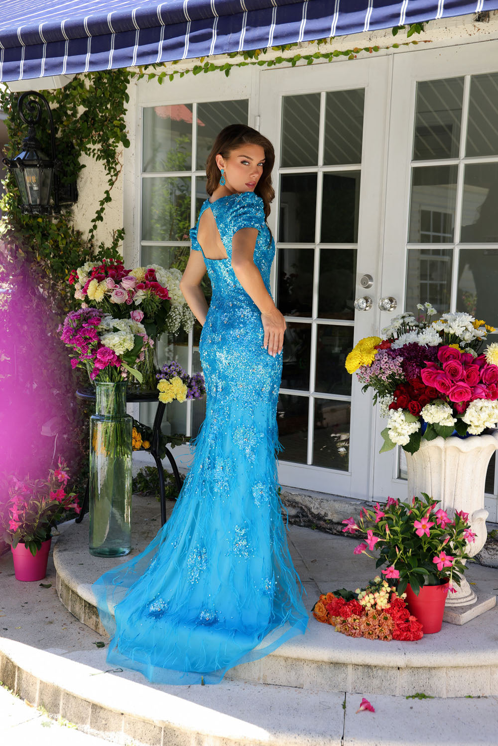 Ava Presley 39552 prom dress images. Ava Presley 39552 is available in these colors: White, Fuchsia, Turquoise, Light Blue.