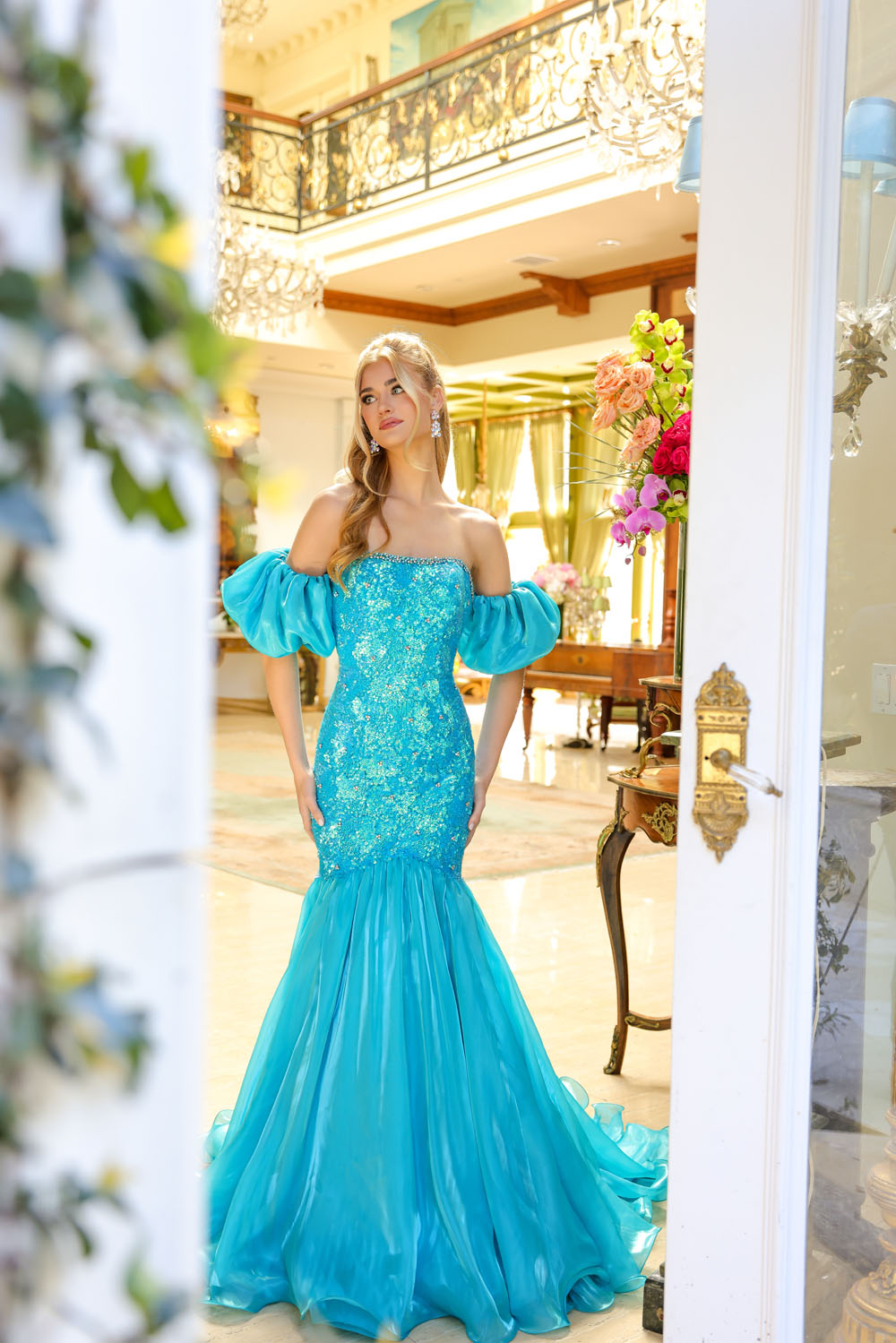 Ava Presley 39570 prom dress images.  Ava Presley 39570 is available in these colors: Turquoise, Pink, Black, Coral, Off White, Fuchsia.