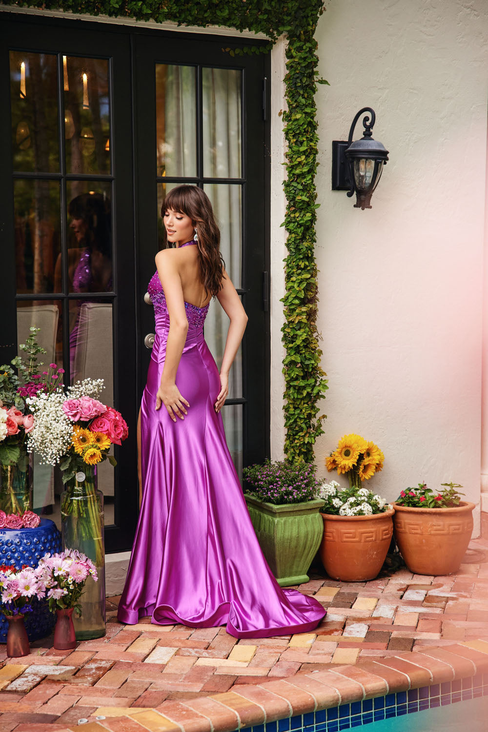 Ava Presley 40015 prom dress images.  Ava Presley 40015 is available in these colors: Violet,Emerald,Metallic Blush,Silver.