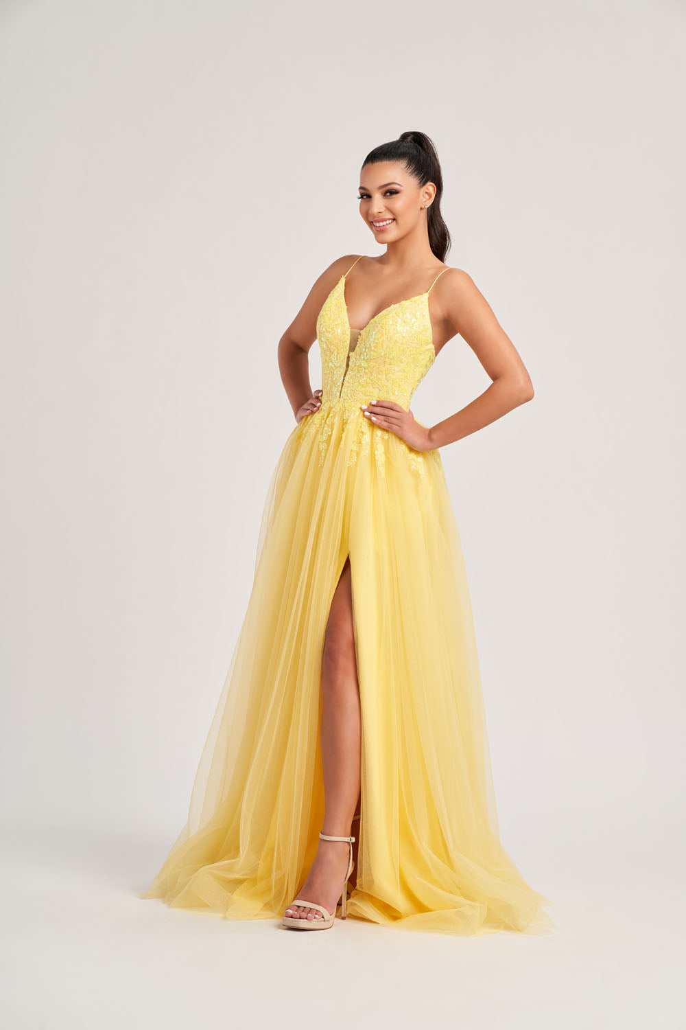 Colette CL8030 prom dress images.  Colette CL8030 is available in these colors: Sunshine, Hot Pink.